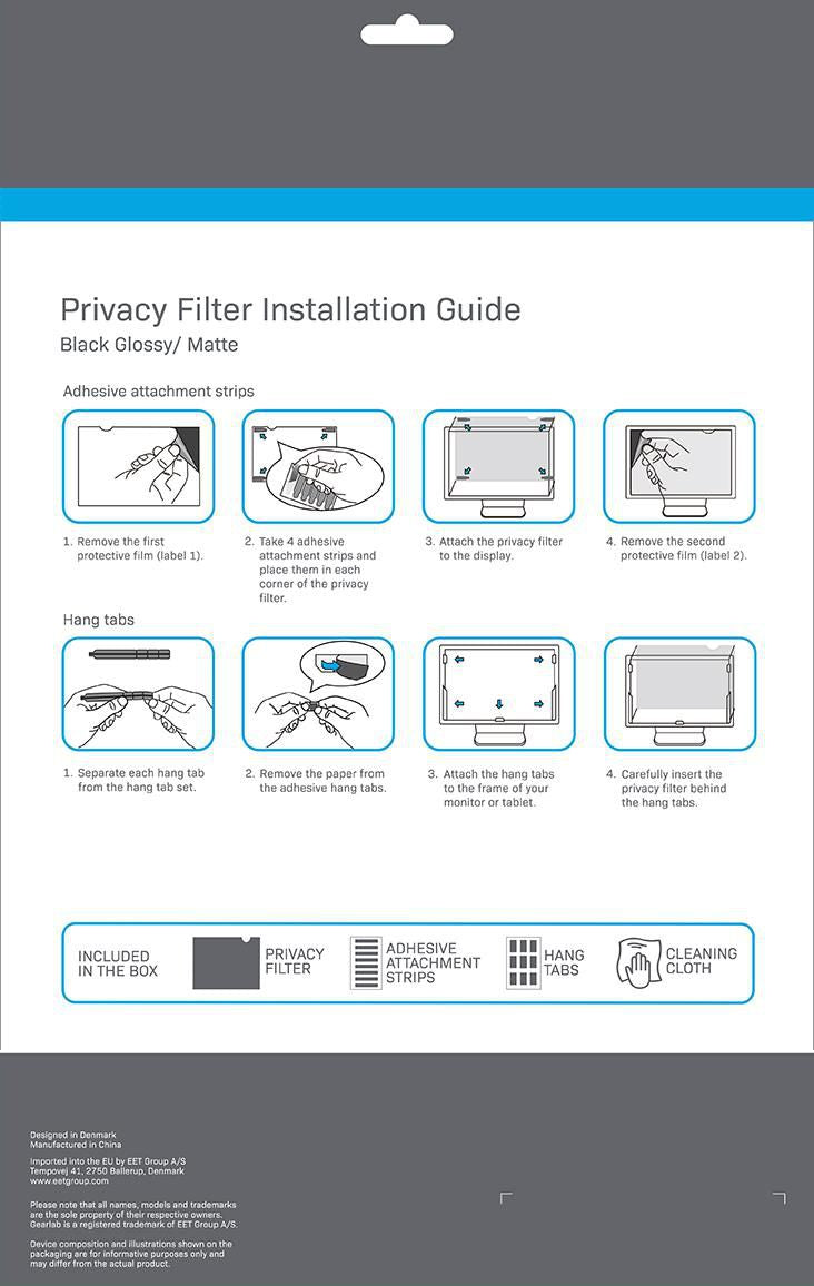 eSTUFF Blickschutzfilter – 14" (16:9) – für Laptop – Klebestreifen/Rahmenlaschen