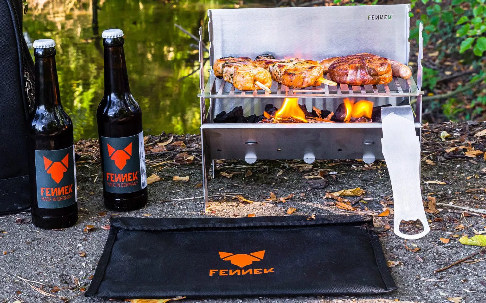 FENNEK Grill Light – Grillfläche 27×18 cm, Holzkohle – Silber/Edelstahl