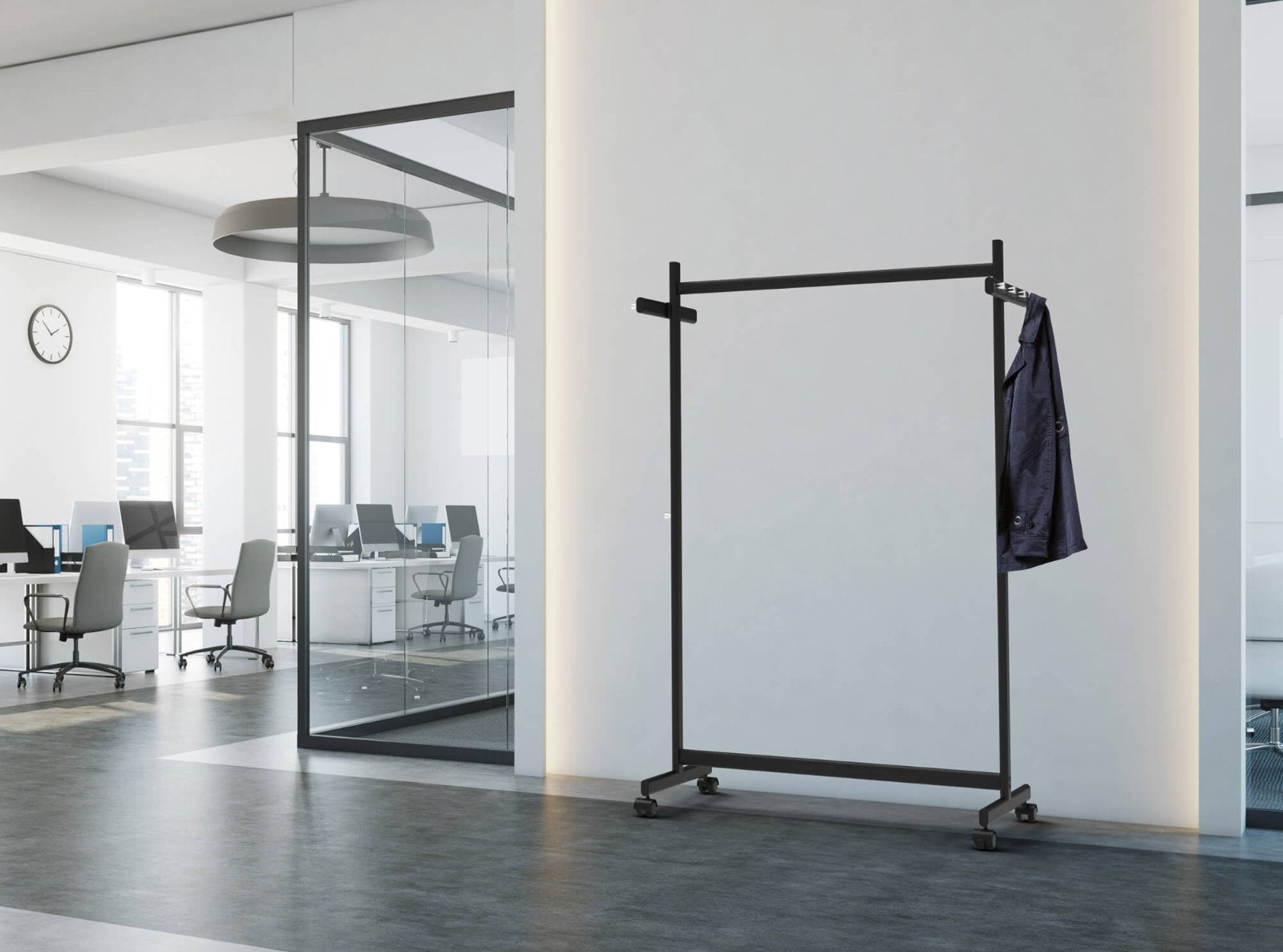 MAUL Garderobenständer Samba – Metall, Schwarz, 172,5 cm, 10 Haken, mit Rollen
