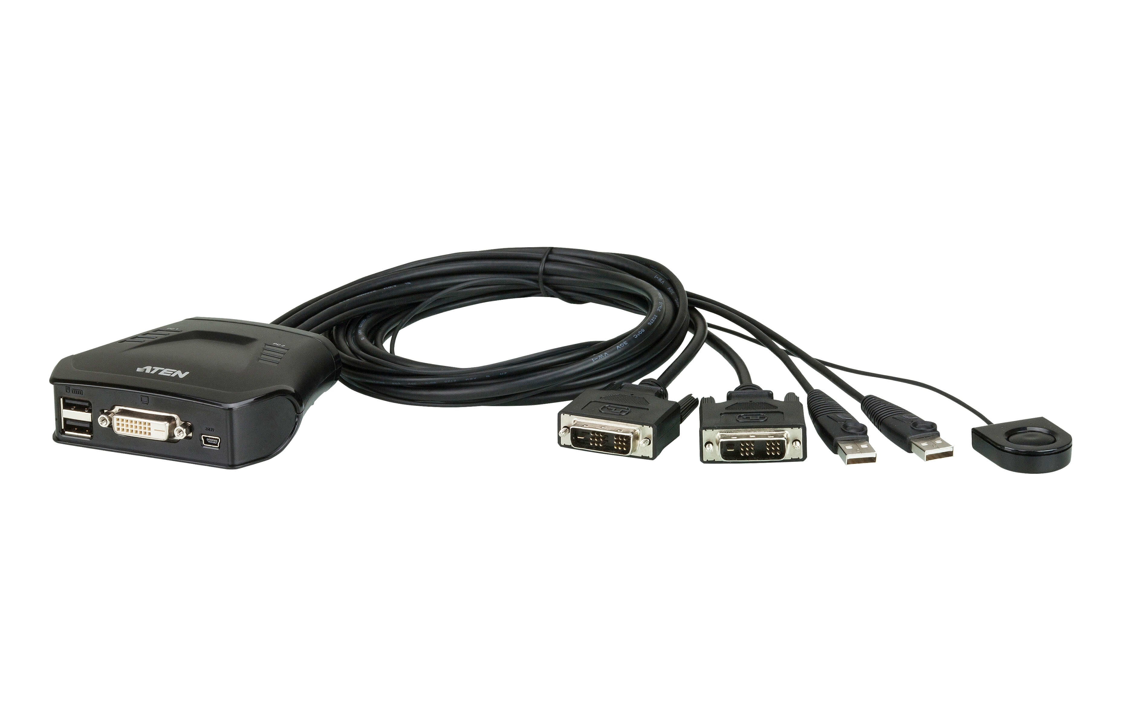 ATEN CS22D – 2-Port DVI-D KVM-Switch – 1920 × 1200/60 Hz, USB 2.0-Hub, Desktop