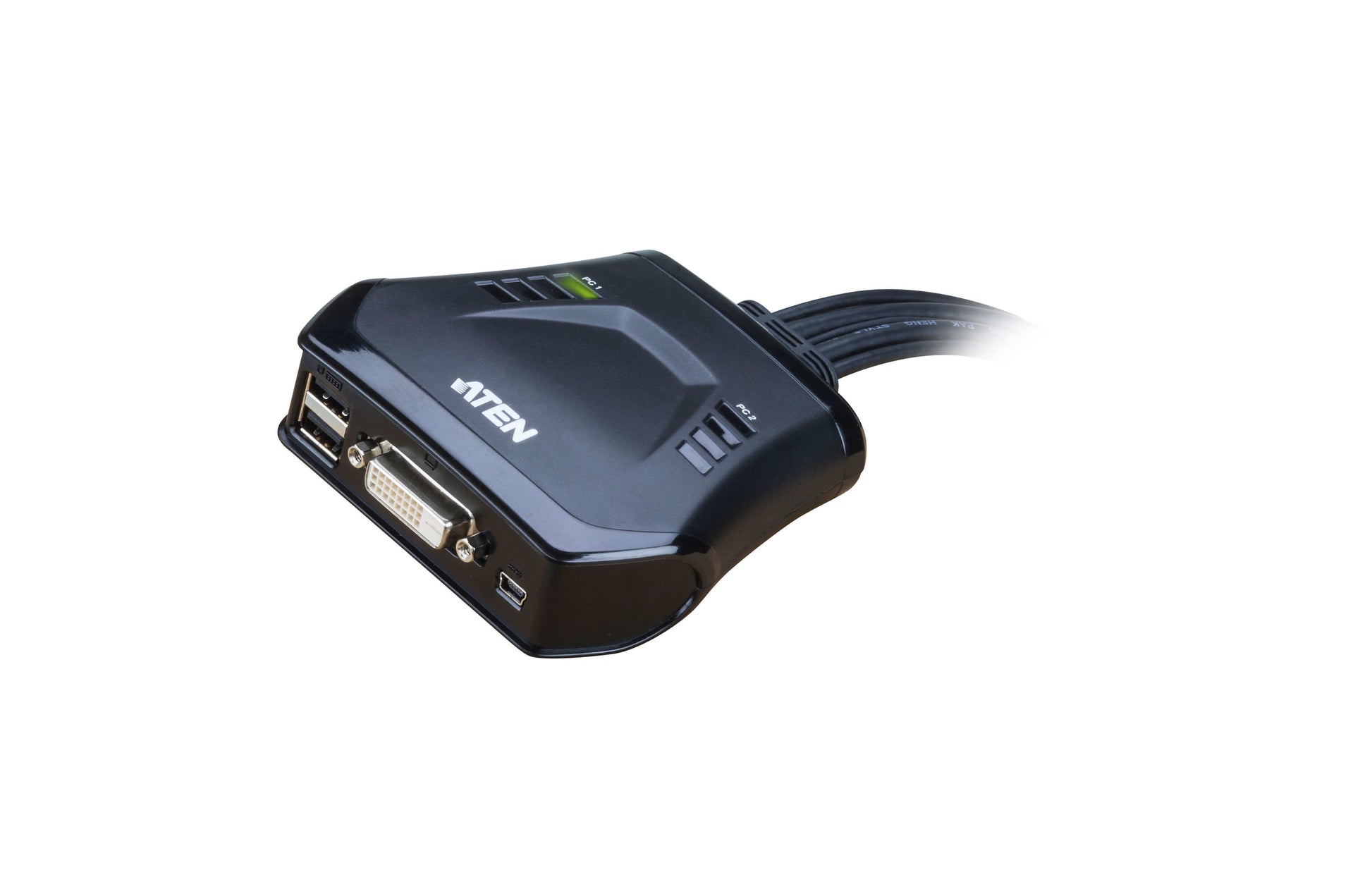 ATEN CS22D – 2-Port DVI-D KVM-Switch – 1920 × 1200/60 Hz, USB 2.0-Hub, Desktop