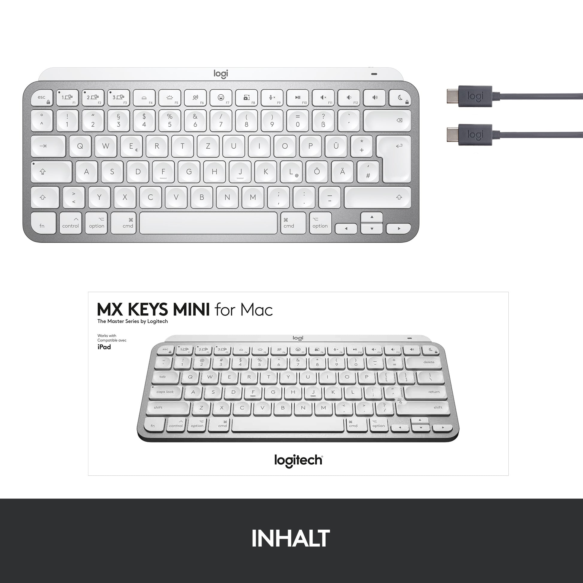 Logitech MX Keys Mini – Tastatur, kabellos (Bluetooth), CH-Layout (DE-CH), 60%, Scherenmechanik – für macOS