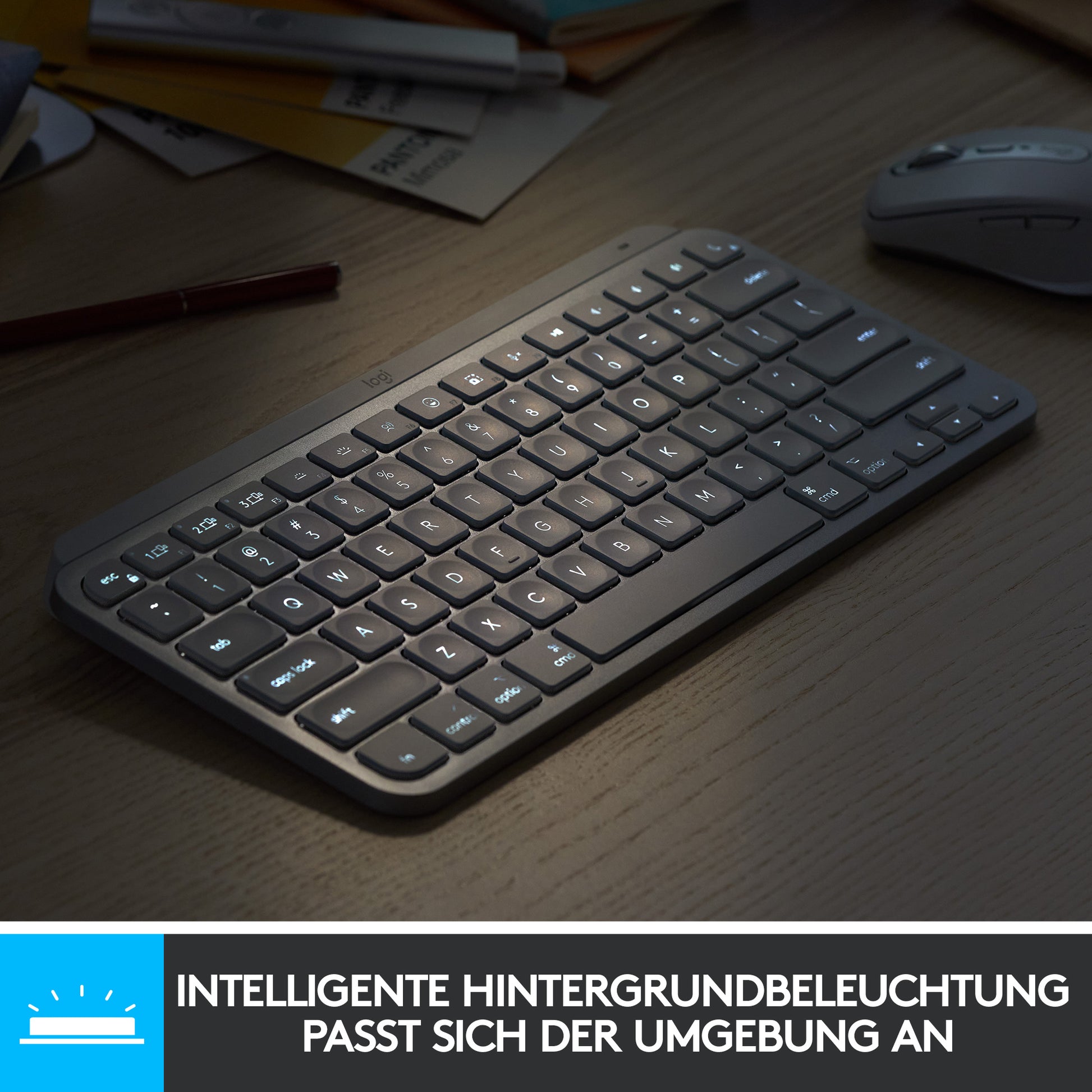Logitech MX Keys Mini – Tastatur – Mini – Bluetooth & 2,4 GHz (Logi Bolt) – beleuchtet – QWERTZ (DE) – Graphit