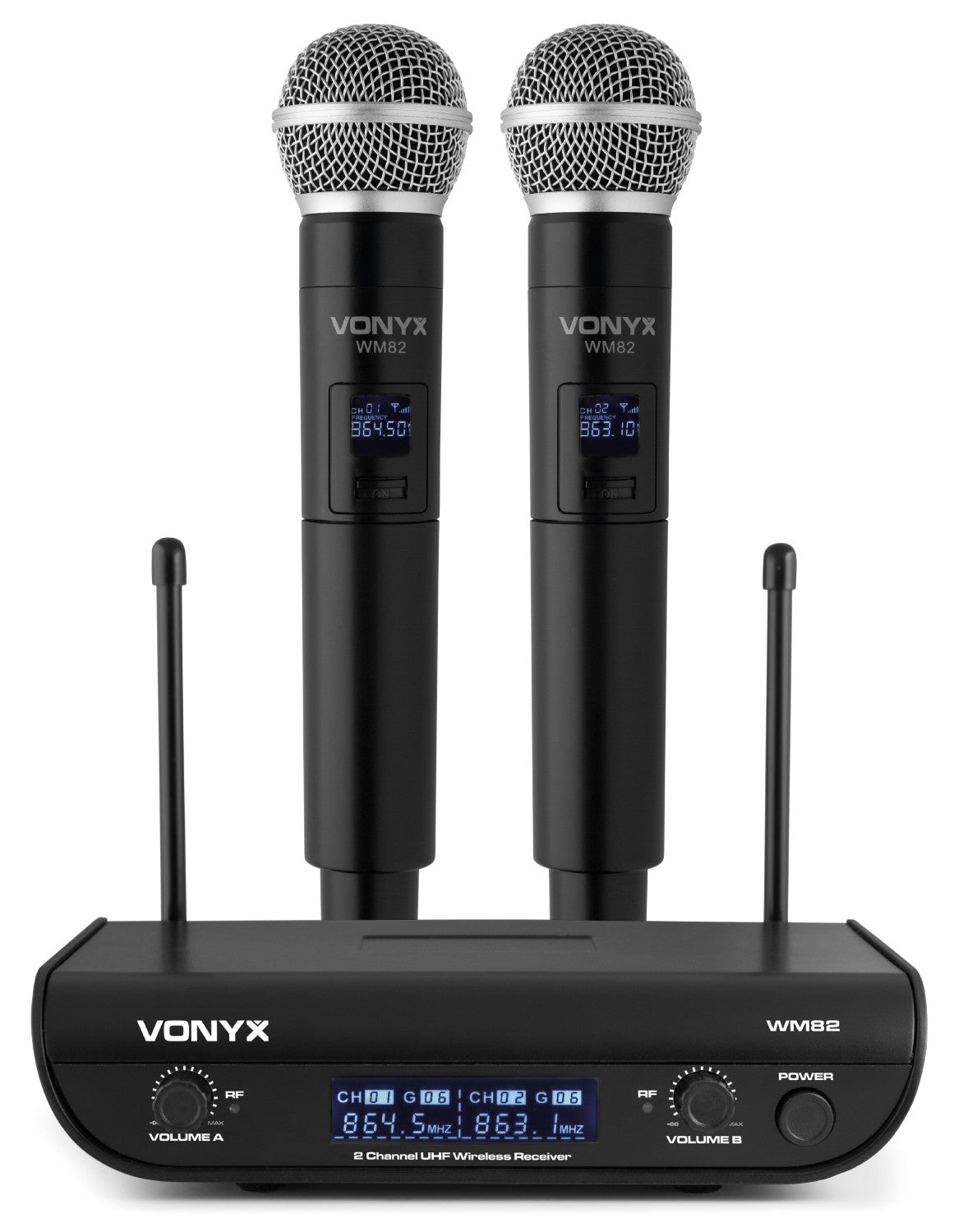 Vonyx WM82 – Bühnenmikrofon 2er-Set – XLR, 6,35 mm Klinke, Kabellos, Niere, 30–20'000 Hz