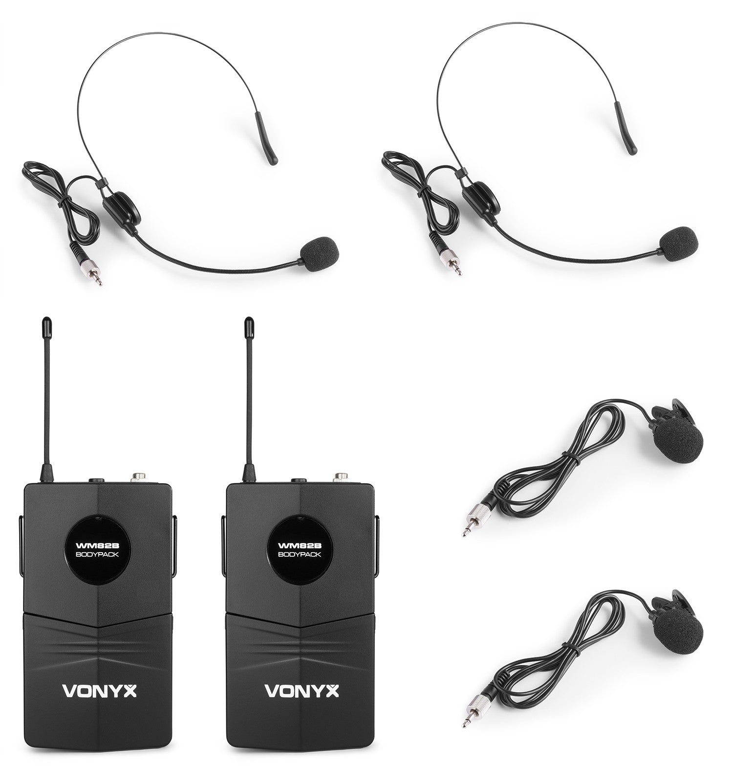 Vonyx WM82B Lavaliermikrofon 2er-Set – 6,3 mm Klinke/XLR, Kabellos (863,1–864,5 MHz), Niere, 30–20'000 Hz