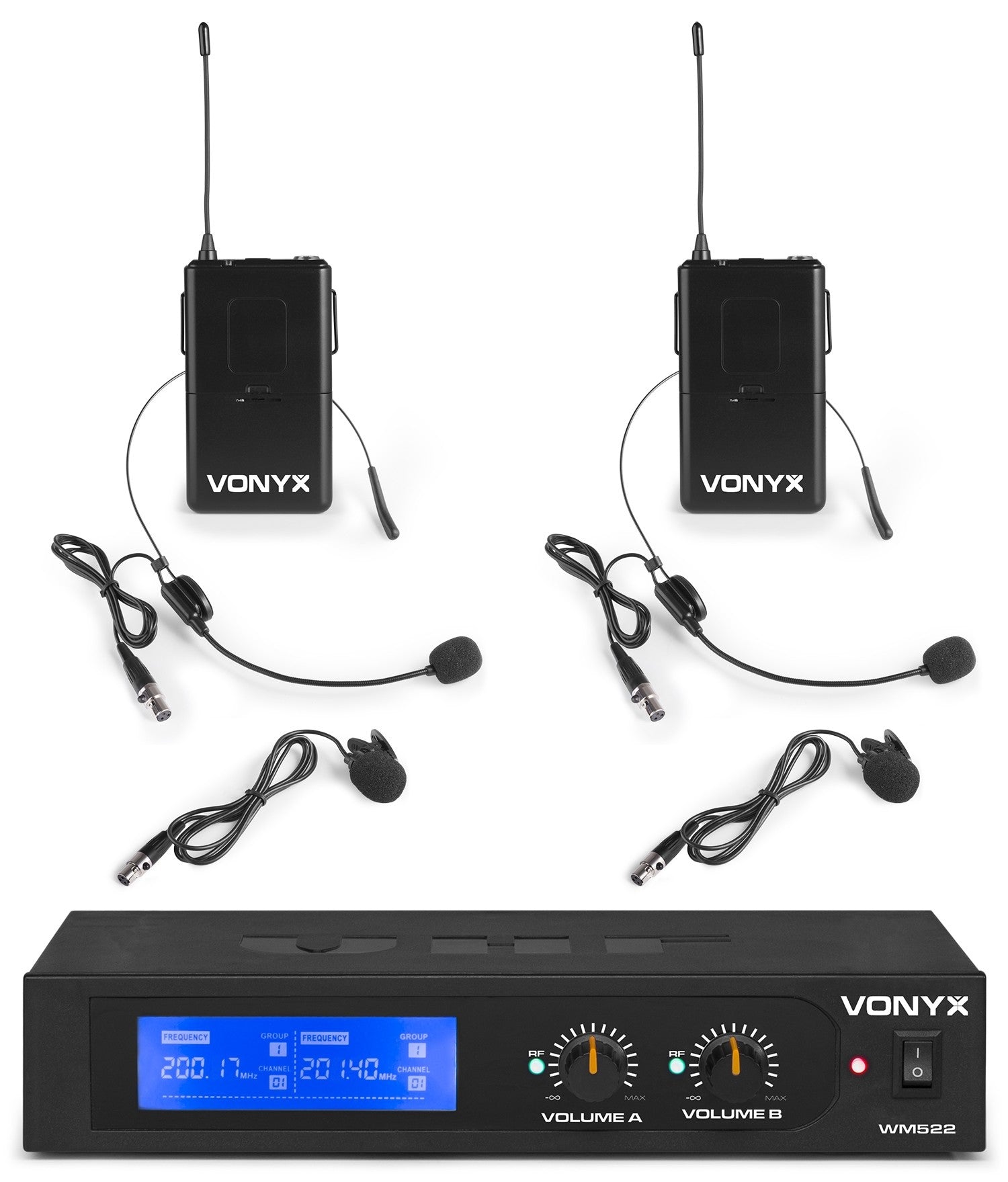 Vonyx WM522B Lavaliermikrofon 2er-Set – 6,35 mm Klinke, Kabellos, 40–20'000 Hz