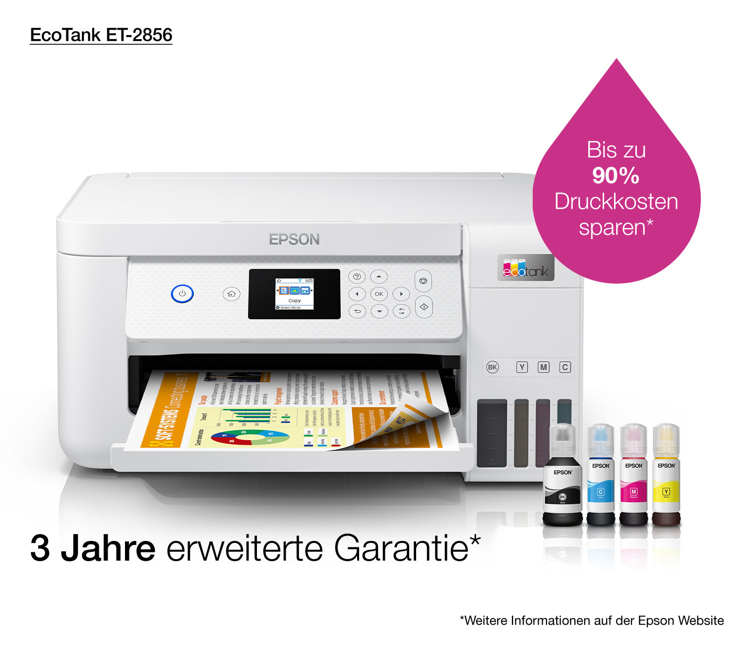 Epson EcoTank ET-2856 – Farbtintenstrahl-Multifunktionsdrucker, A4, 3-in-1, Duplex, WLAN, AirPrint