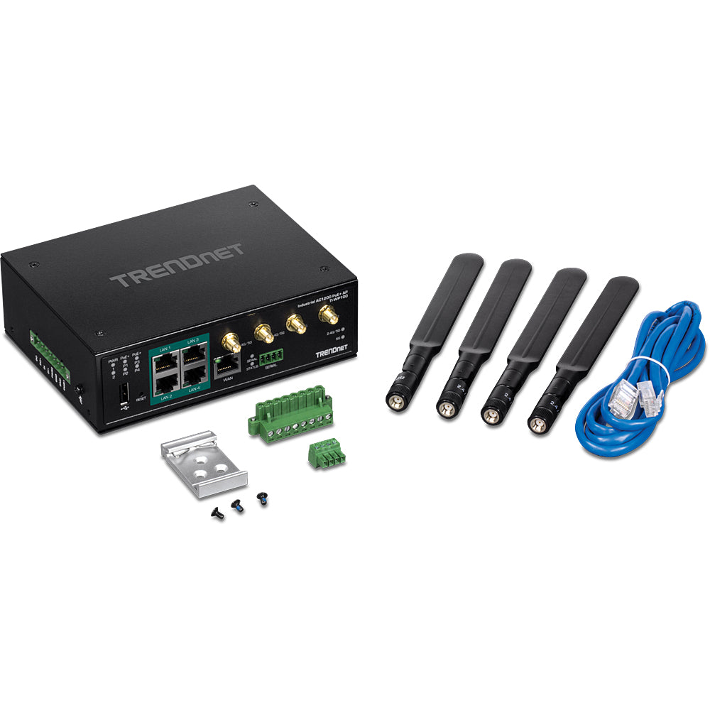 Trendnet TI-WP100 WLAN-Router – Wi-Fi 5 (802.11ac) Dual-Band, 4× 1G PoE+, PoE-Budget 120 W, USB 2.0