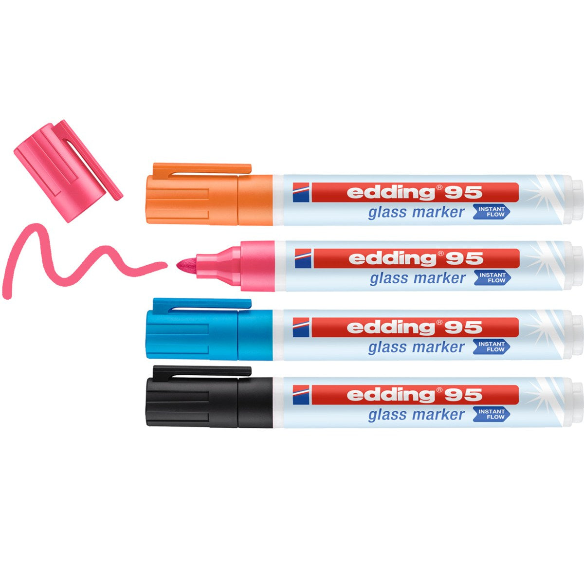 Edding Non-Permanent-Marker Glasboard 95 – Rundspitze 1,5-3 mm – sortiert – 4er-Set – trocken abwischbar