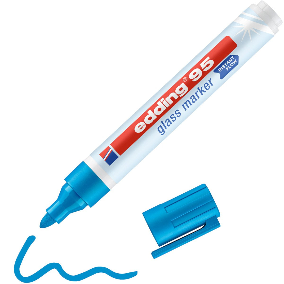 Edding 95 Glasboardmarker – Rundspitze 1,5–3 mm, Hellblau, Trocken Abwischbar – für Glas & Whiteboards