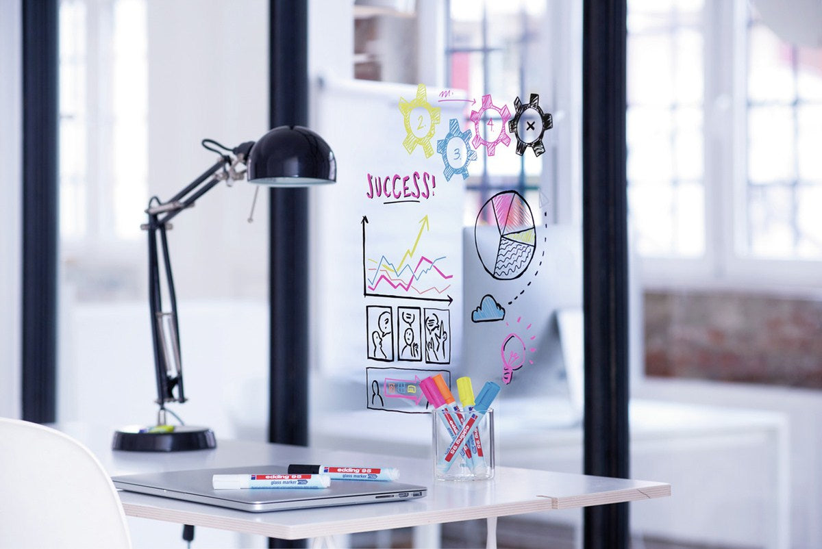 Edding Glassboardmarker – Orange, 1 Stk., trocken abwischbar, fluoreszierend – für Glas & Whiteboards