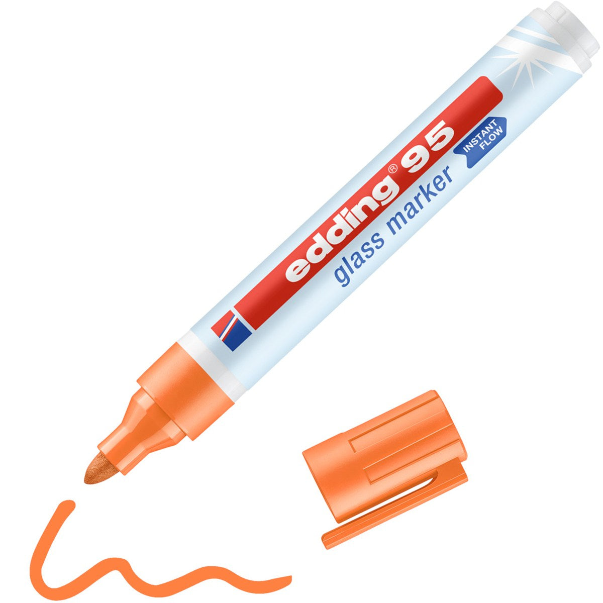 Edding Glassboardmarker – Orange, 1 Stk., trocken abwischbar, fluoreszierend – für Glas & Whiteboards