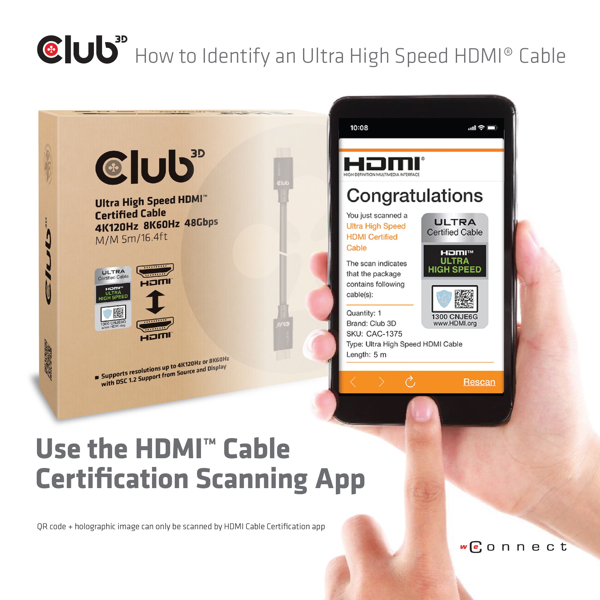 CLUB3D Club 3D HDMI Kabel HDMI 2.1 8K 60 Hz – 5 m – ARC – für Windows, Mac