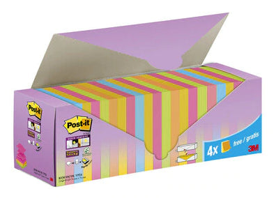 3M Post-it Z-Notes Haftnotizen – 76 × 76 mm – sortiert, Super Sticky, Z-Faltung, 100 Blatt/Block, 24er-Pack