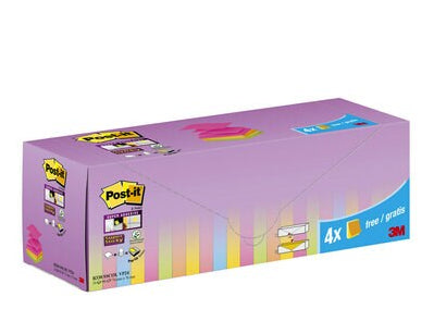 3M Post-it Z-Notes Haftnotizen – 76 × 76 mm – sortiert, Super Sticky, Z-Faltung, 100 Blatt/Block, 24er-Pack