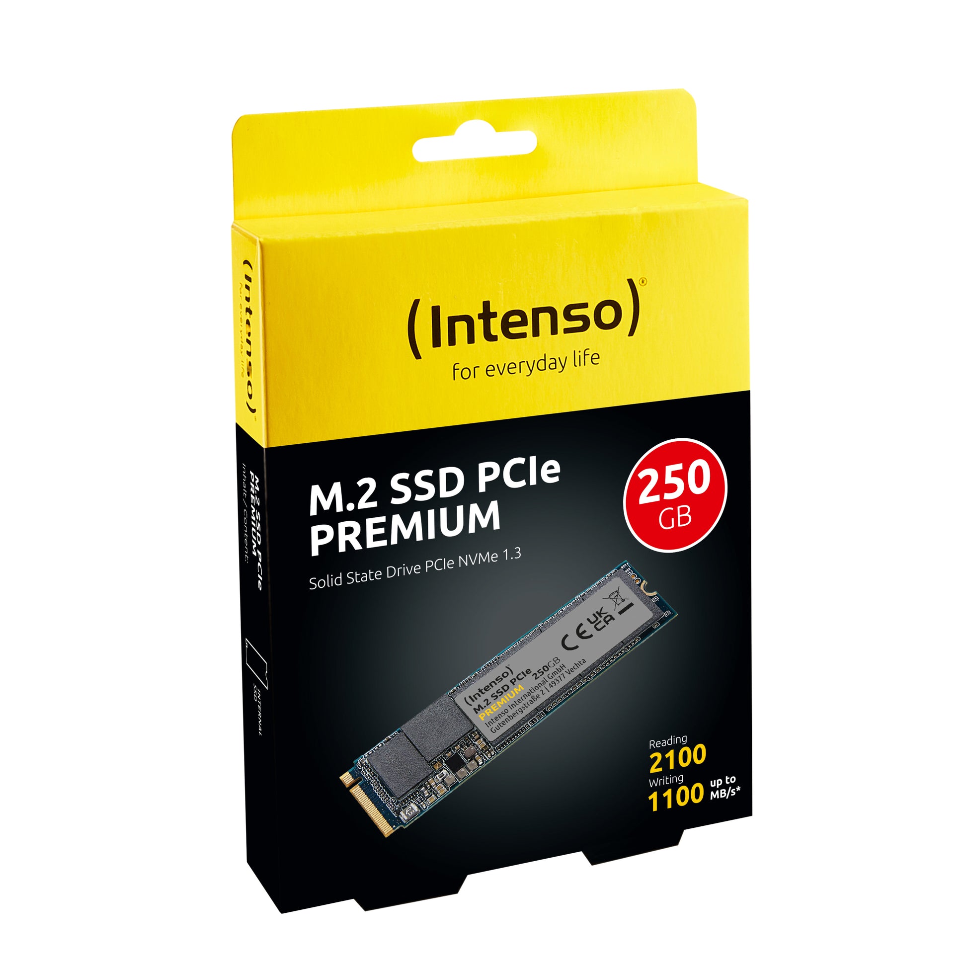 Intenso M.2 SSD Premium 250 GB – M.2 2280, PCIe 3.0 x4 NVMe 1.3, 2'100/1'100 MB/s, für PC/Laptop