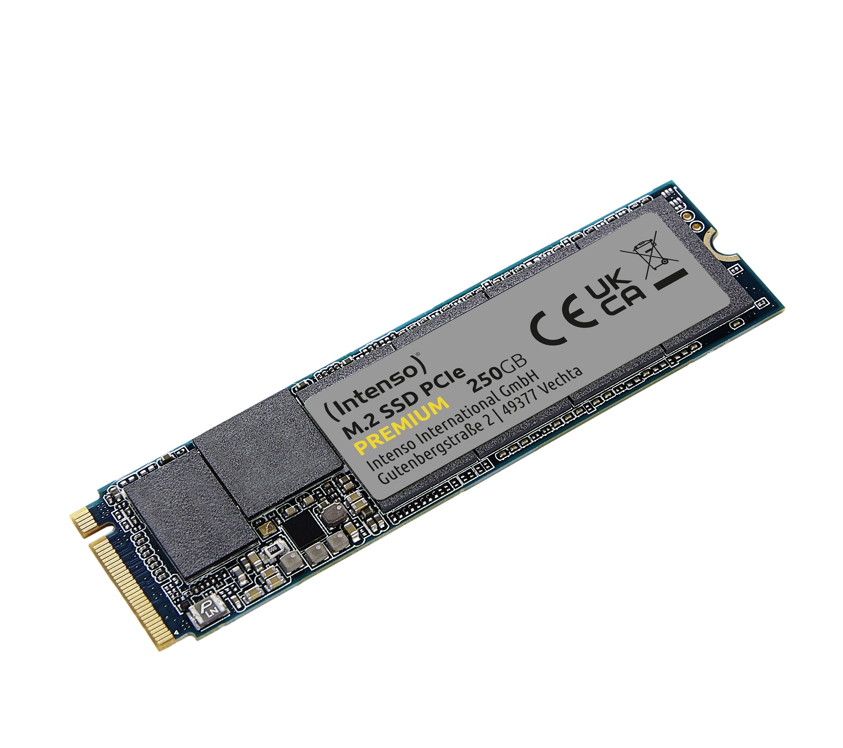 Intenso M.2 SSD Premium 250 GB – M.2 2280, PCIe 3.0 x4 NVMe 1.3, 2'100/1'100 MB/s, für PC/Laptop