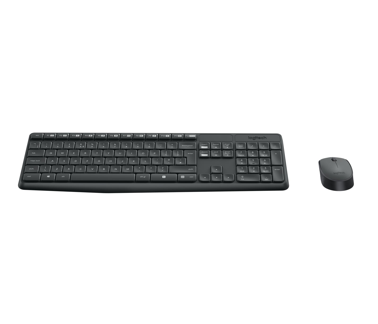 Logitech MK235 – Tastatur-Maus-Set – QWERTY (US Int.) – RF 2,4 GHz, Full-Size, 1000 DPI, USB-A Nano, Grau