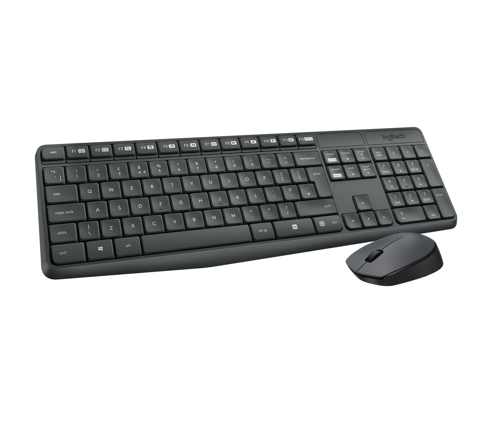 Logitech MK235 – Tastatur-Maus-Set – QWERTY (US Int.) – RF 2,4 GHz, Full-Size, 1000 DPI, USB-A Nano, Grau