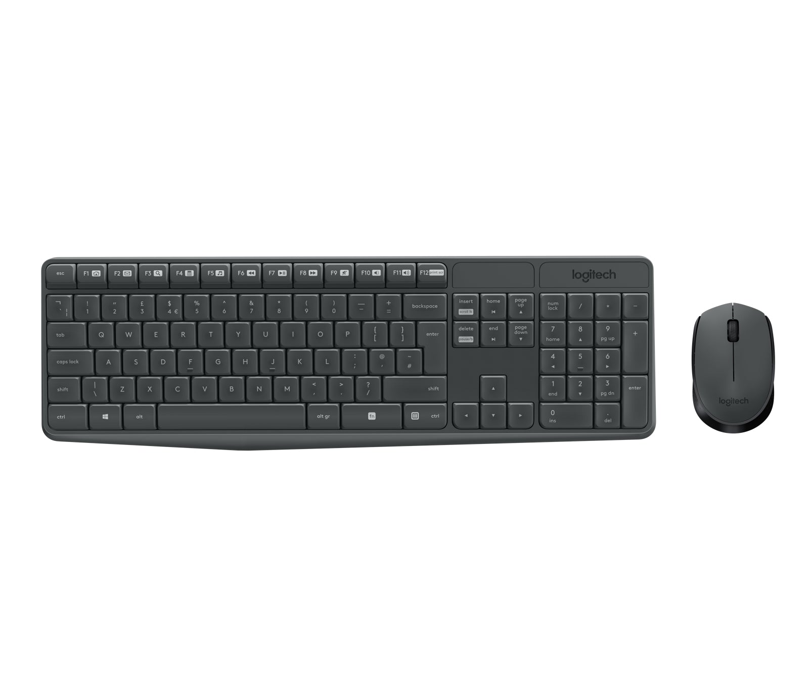 Logitech MK235 – Tastatur-Maus-Set – QWERTY (US Int.) – RF 2,4 GHz, Full-Size, 1000 DPI, USB-A Nano, Grau