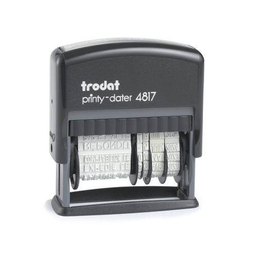Trodat Motivstempel – Motiv: Datum + 12 Standardtexte, selbstfärbend, 46 × 4 mm, Französisch