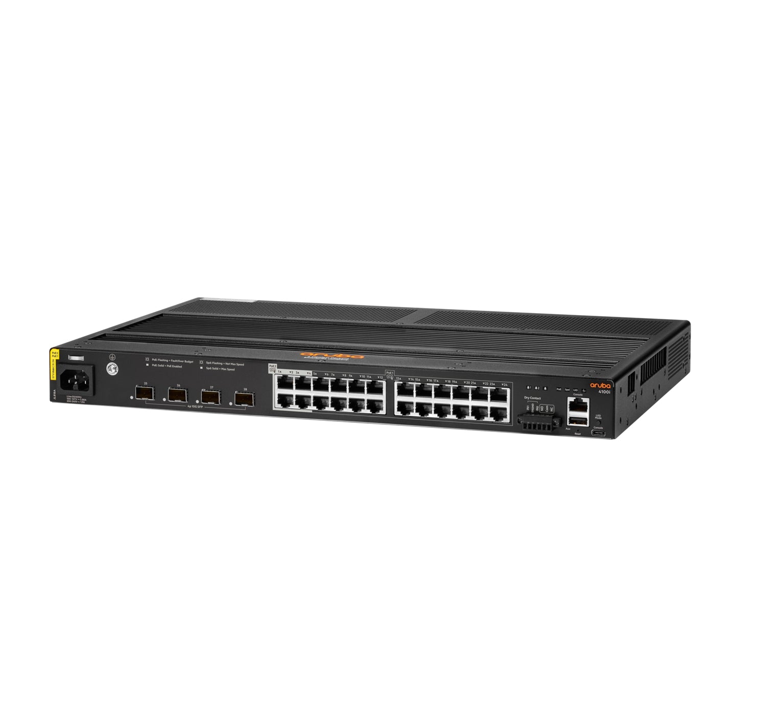 HPE Aruba 4100i – Managed L2 Switch – 24× 1G, 4× SFP+, PoE/PoE+/PoE++, PoE-Budget 240 W, 19", 1U
