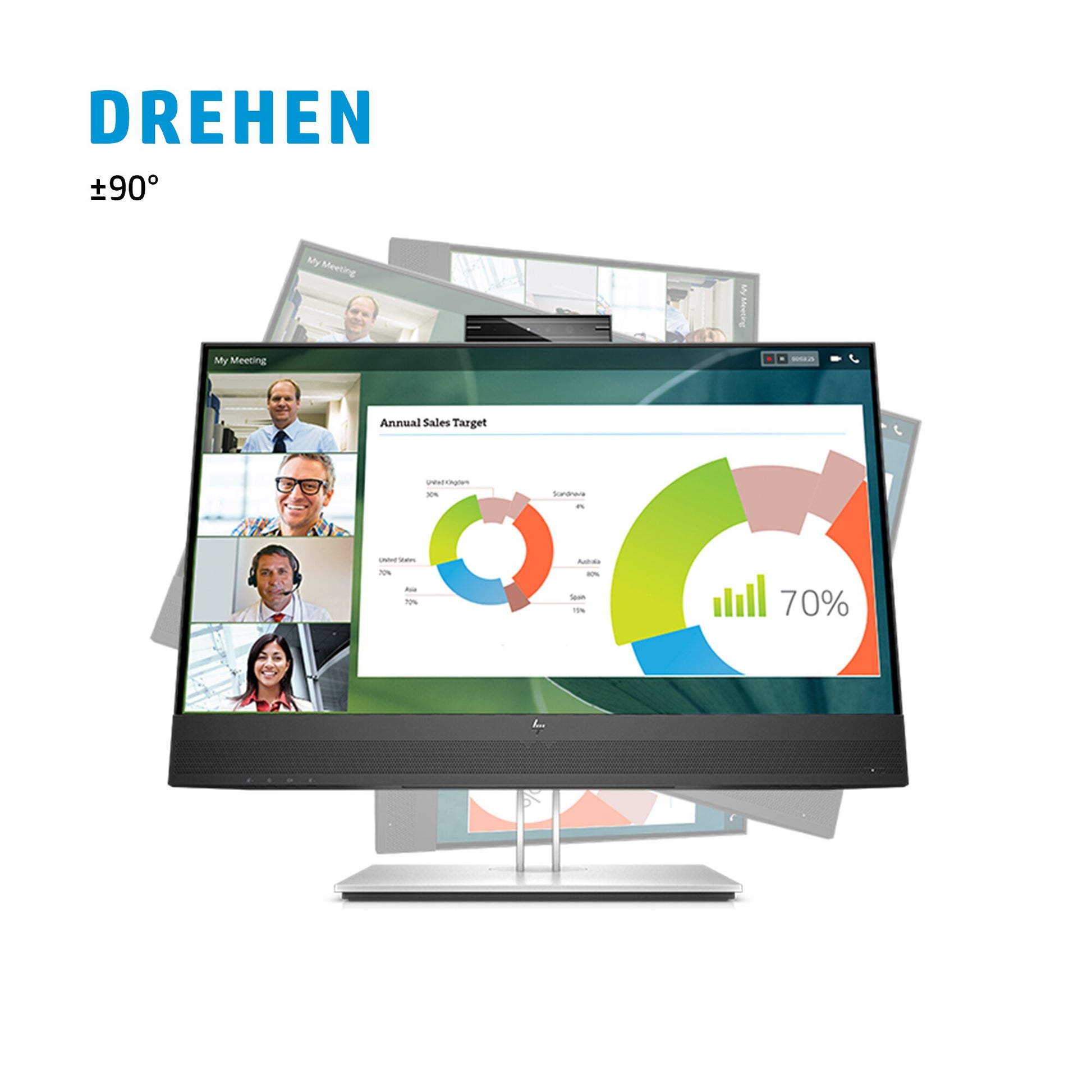 HP E24mv G4 – Monitor, 23,8", 1920 × 1080 (Full HD), IPS, 60 Hz, 250 cd/m², Webcam, VESA 100 × 100, Schwarz