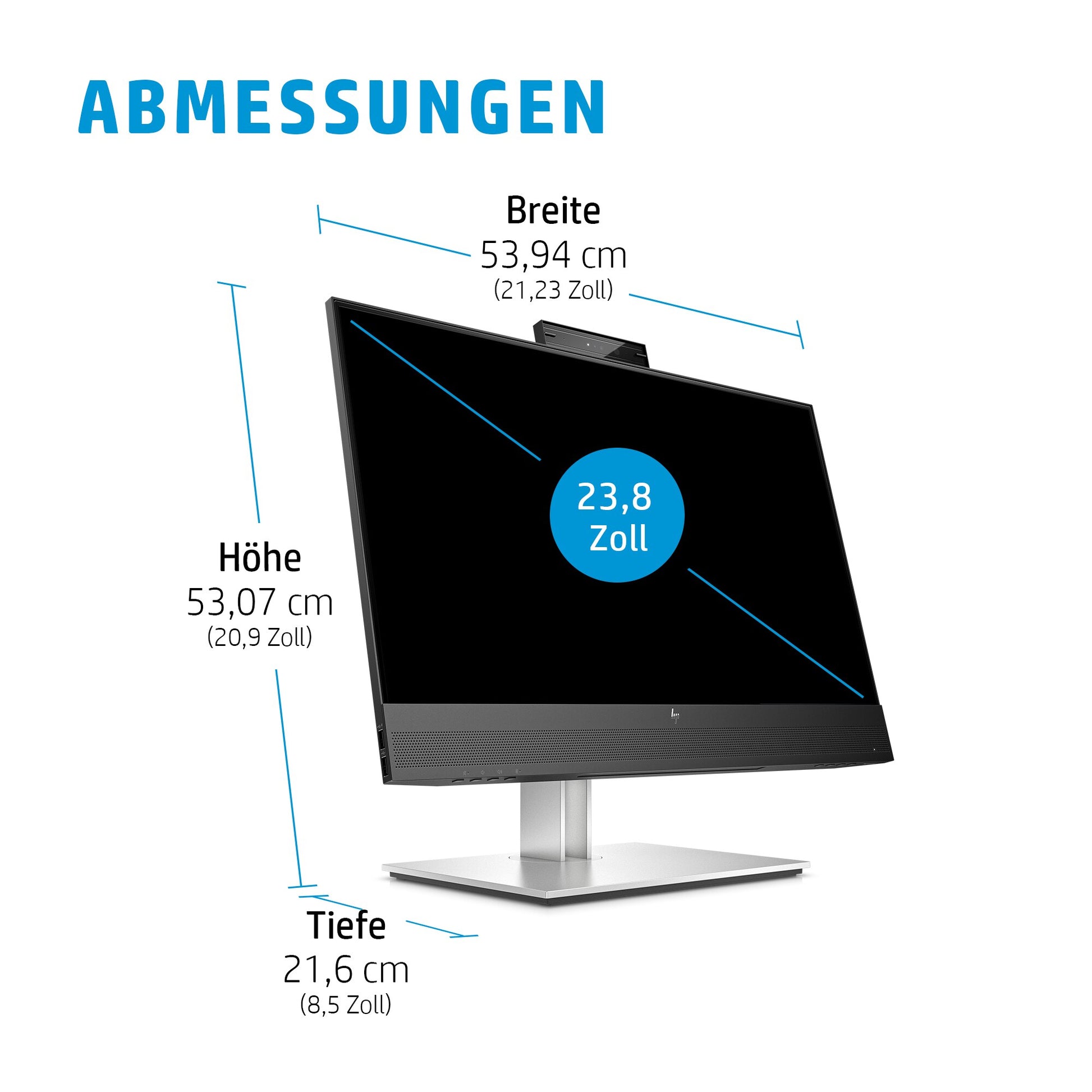 HP E24mv G4 – Monitor, 23,8", 1920 × 1080 (Full HD), IPS, 60 Hz, 250 cd/m², Webcam, VESA 100 × 100, Schwarz
