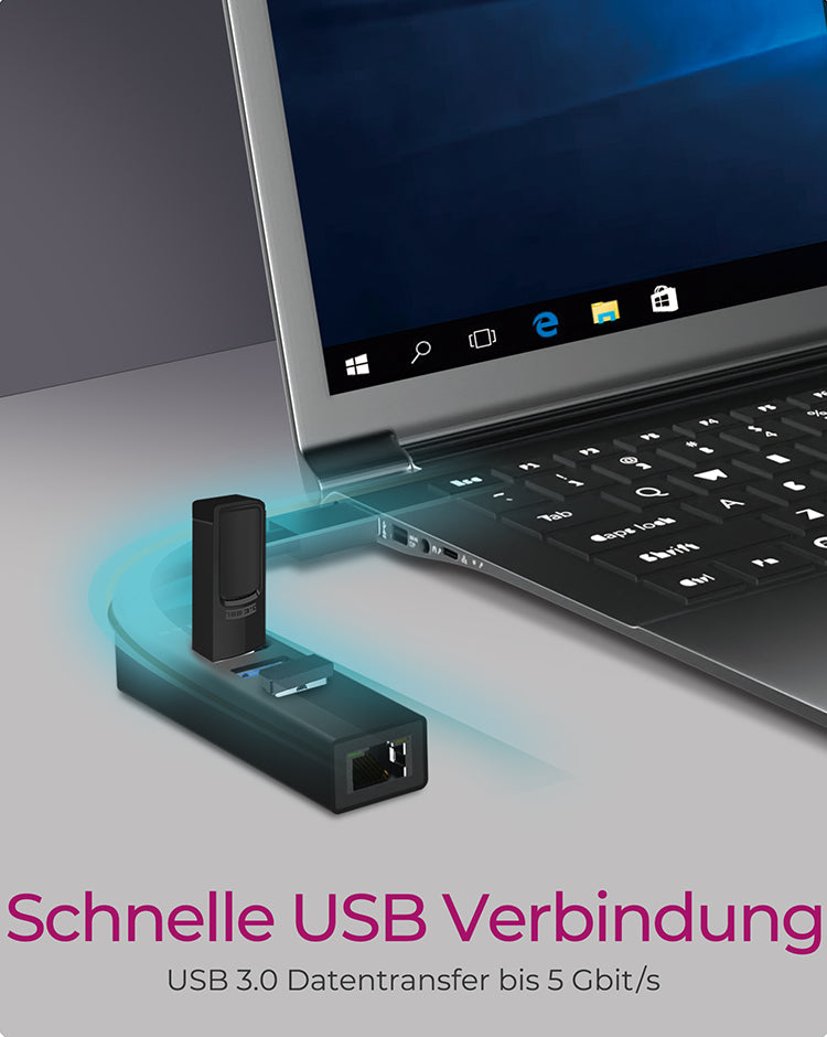 ICY BOX IB-1419-LAN USB-Hub – USB-A, 3× USB-A, GbE, für Windows/Mac