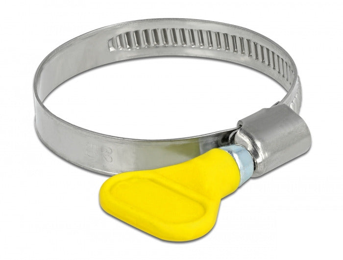 DeLOCK Schmetterlingsklemme – Ø 32–50 mm, Breite 9 mm, Kunststoff/Edelstahl, Gelb, 5 Stk.
