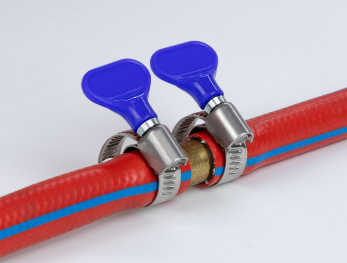 DeLOCK Schlauchschellen – Schmetterlingsklemme, Ø 25–40 mm, Breite 9 mm, Edelstahl/Kunststoff, Blau, 5 Stk.