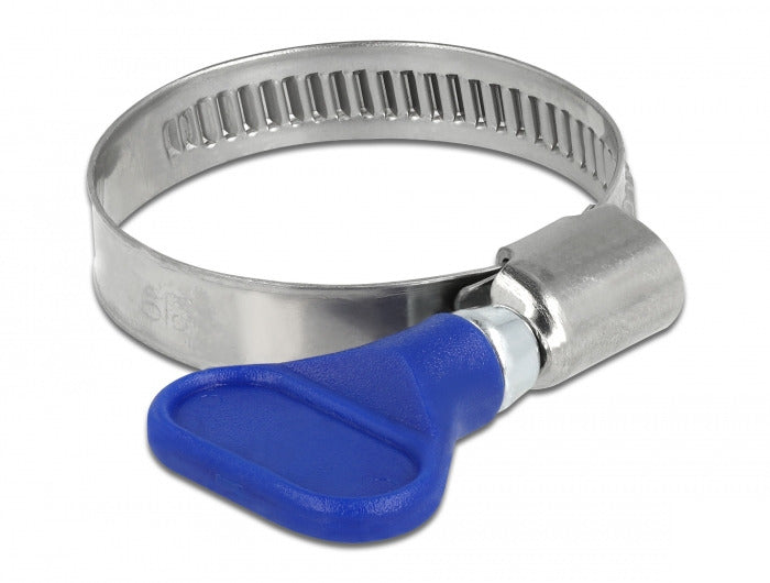 DeLOCK Schlauchschellen – Schmetterlingsklemme, Ø 25–40 mm, Breite 9 mm, Edelstahl/Kunststoff, Blau, 5 Stk.