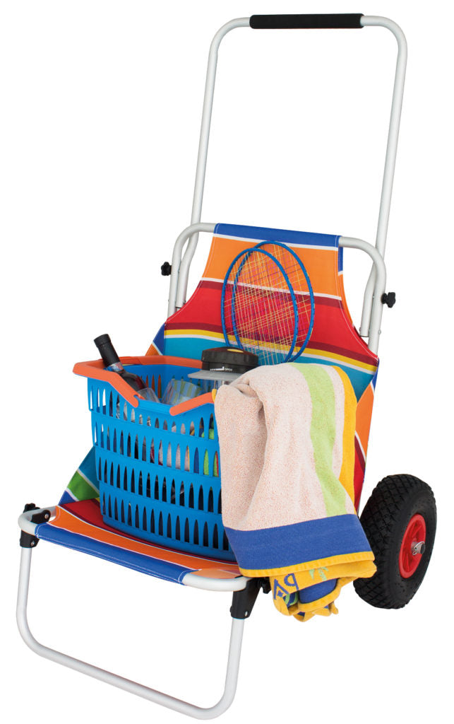 Eurotrail Strandwagen Stripes – faltbar, Aluminiumrahmen – bis 80 kg, 680 × 1120 × 720 mm – mehrfarbig