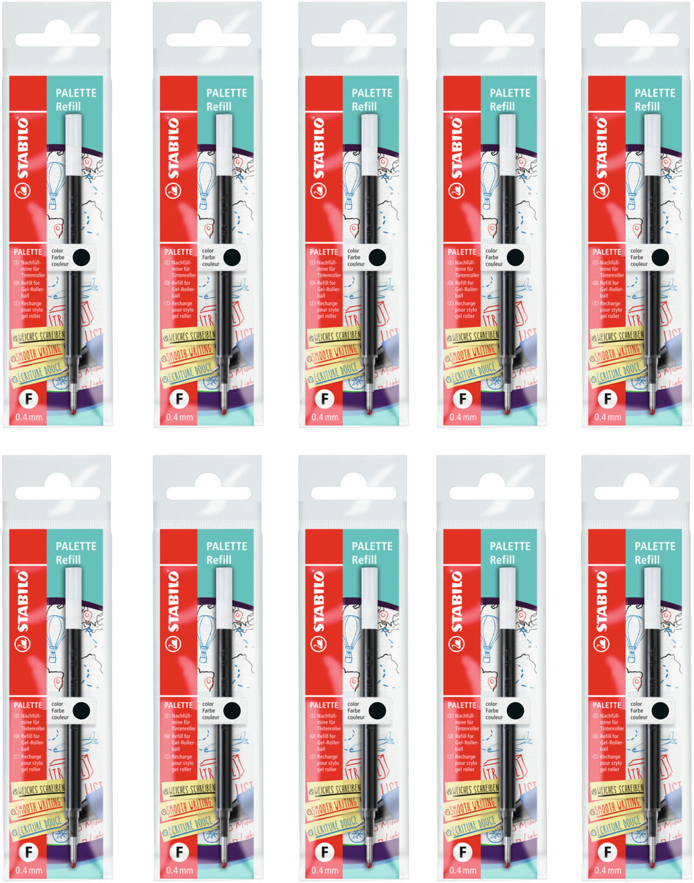 STABILO Palette Rollerpatrone – Schwarz, 0,4 mm (Fein), 10er-Pack
