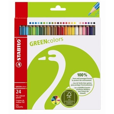 STABILO Buntstifte GREENcolors – Minen-Ø 2,5 mm, 24 Farben, im Kartonetui