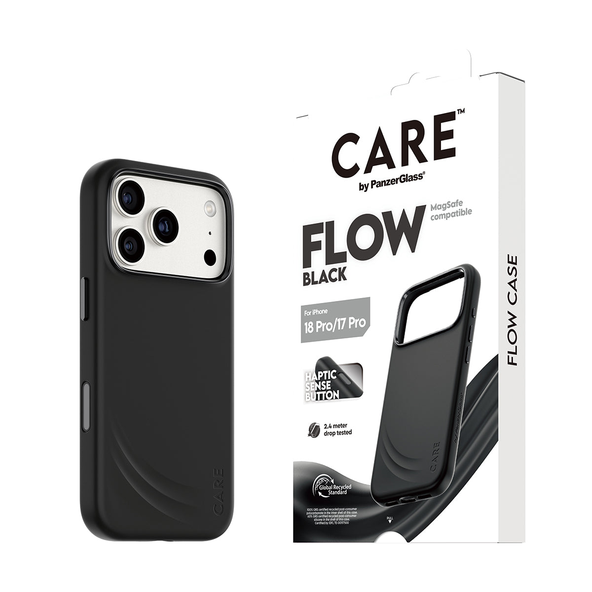 PanzerGlass CARE Flow – Backcover – für Apple iPhone 18/17 Pro, Silikon, Schwarz, bis 3,6 m Sturzsicher