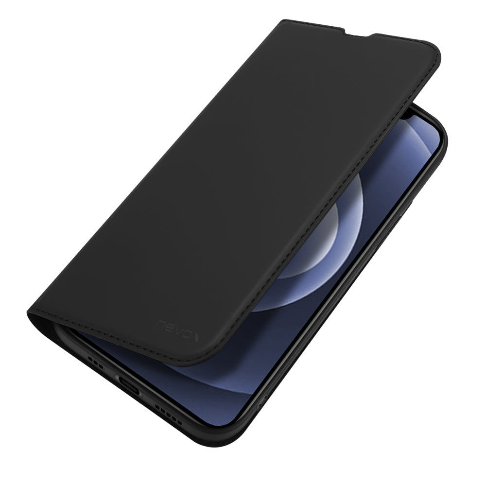 nevox Wallethülle – für Apple iPhone 15 Plus, mit Ständer, 1 Kartenfach, PU+TPU, Schwarz