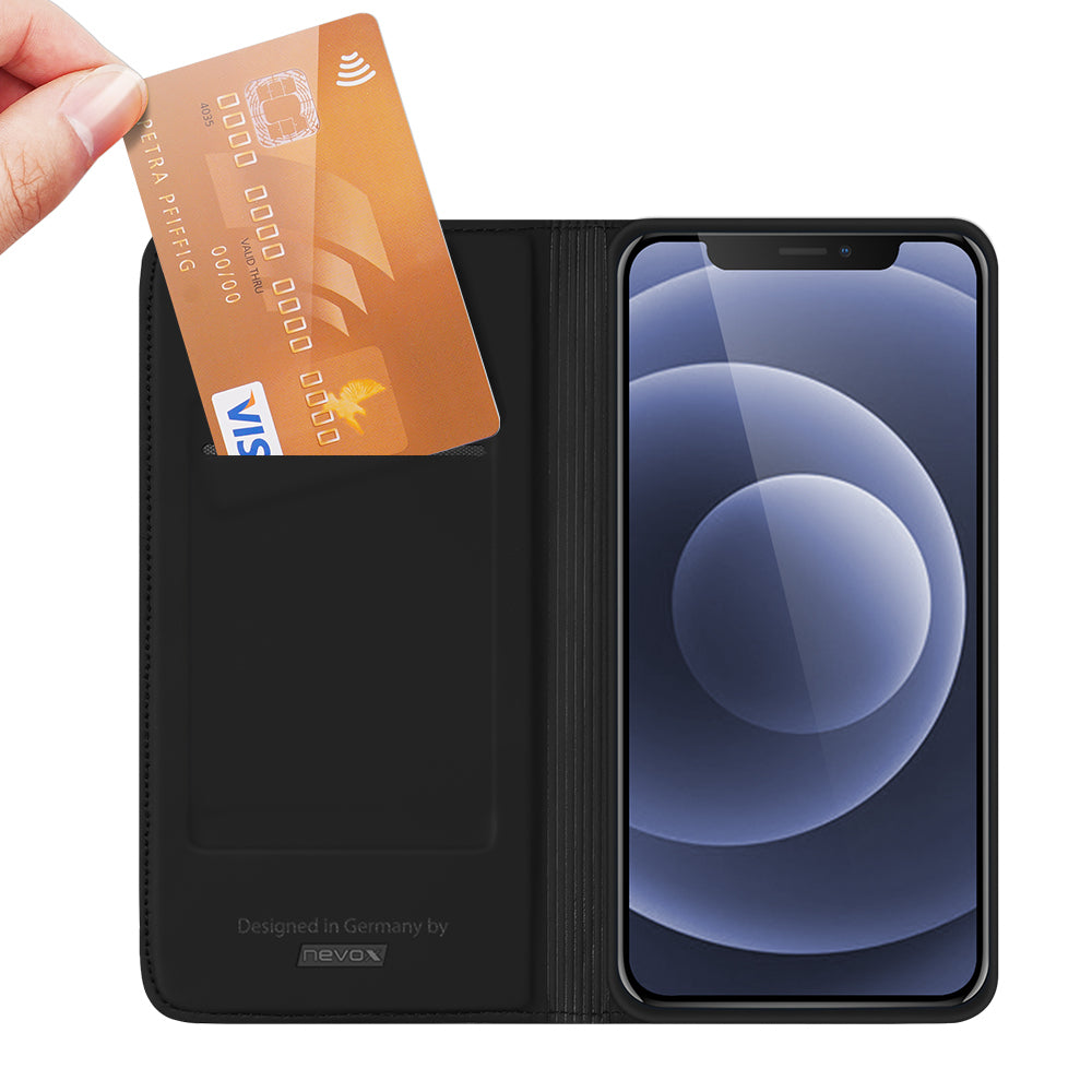 nevox Wallethülle – für Apple iPhone 15 Plus, mit Ständer, 1 Kartenfach, PU+TPU, Schwarz