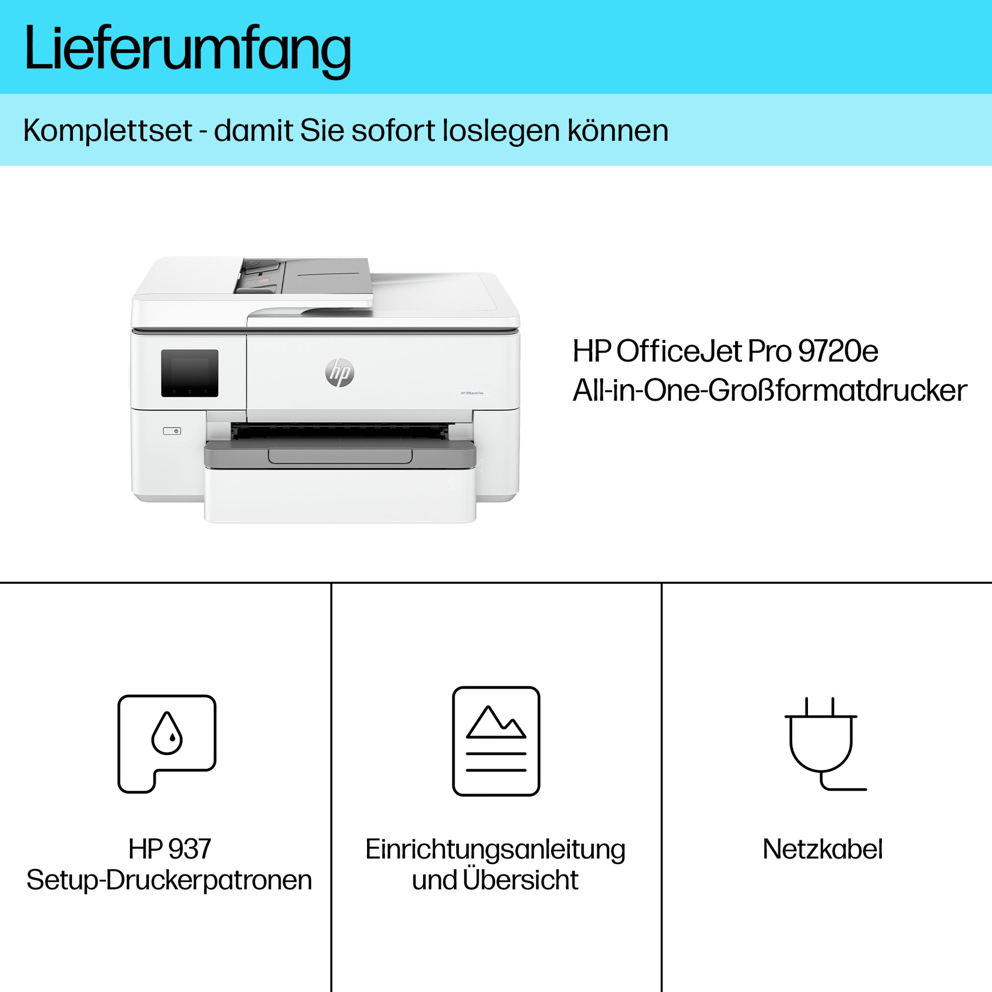 HP OfficeJet Pro 9720e Wide – Farbtintenstrahl-Multifunktionsdrucker, A3, 3-in-1, Duplex, ADF, WLAN/LAN