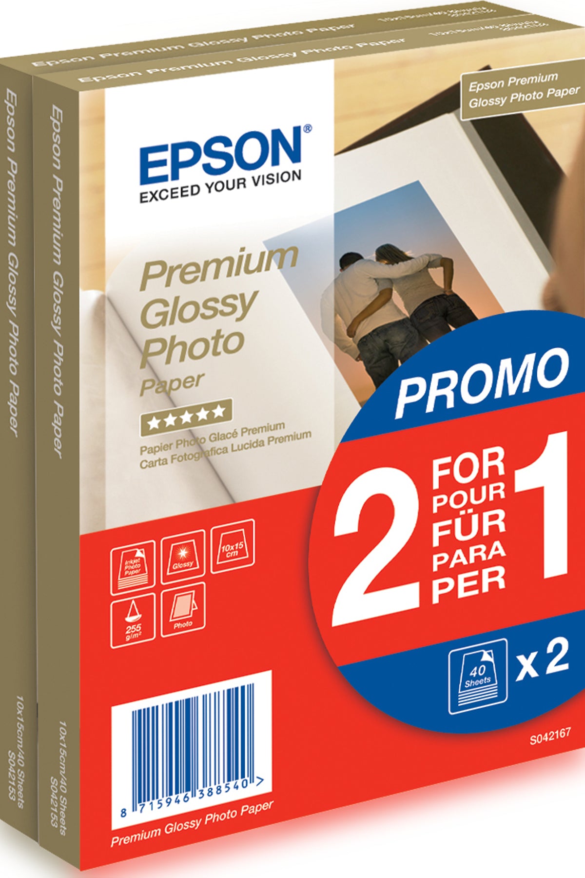 Epson Premium Glossy Fotopapier – hochglänzend, 10 × 15 cm, 255 g/m², 80 Blatt, für Inkjet