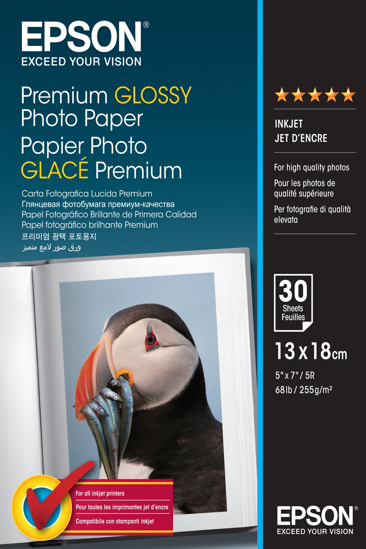 Epson Premium Glossy Fotopapier – hochglänzend, 13 × 18 cm, 255 g/m², 30 Blatt, für Inkjet