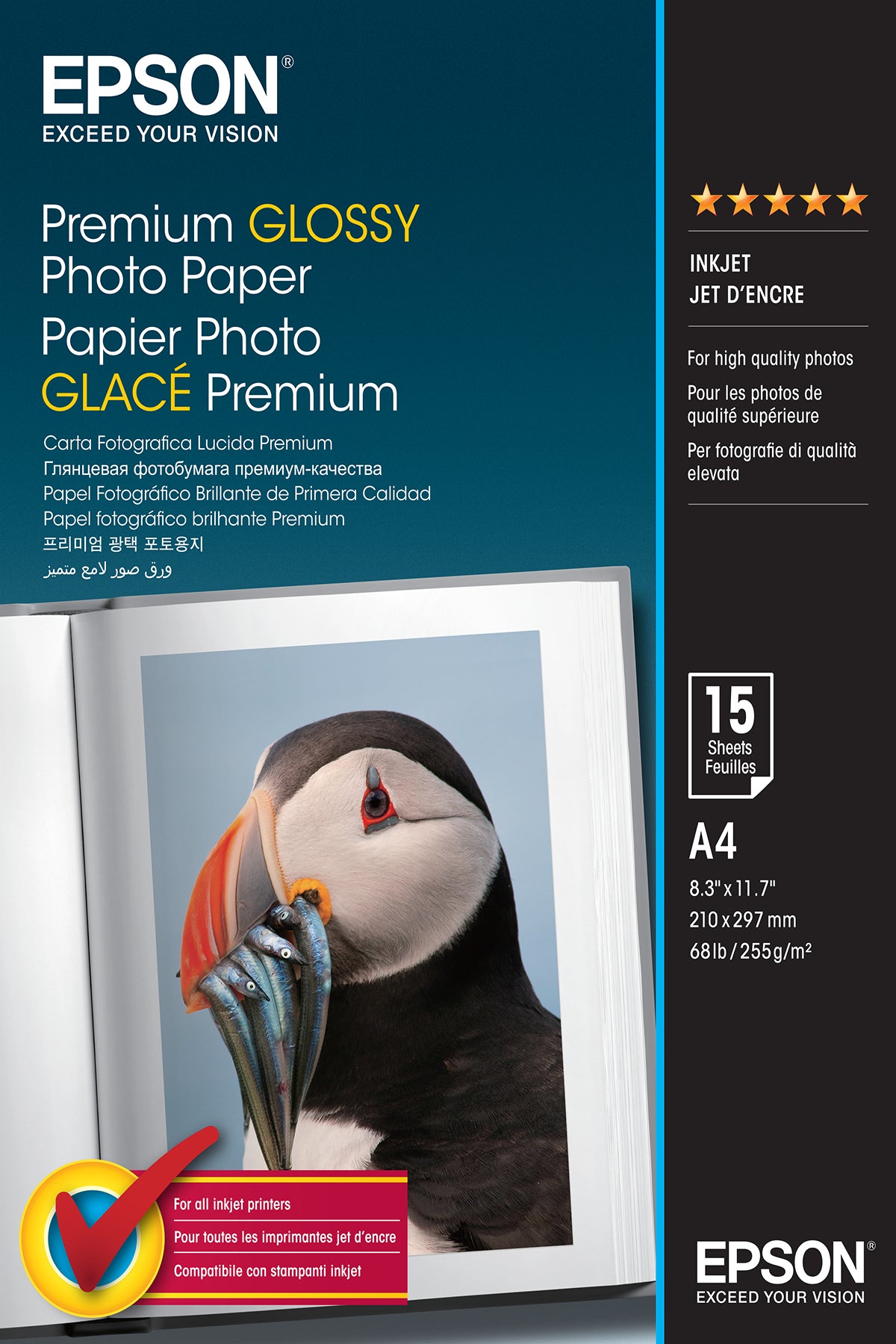 Epson Premium Fotopapier – glänzend, A4, 255 g/m², 15 Blatt, einseitig – für Inkjet-Drucker