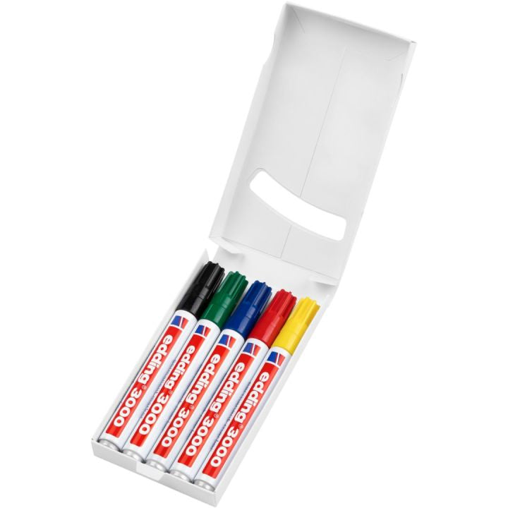 Edding 3000 Permanentmarker – Rundspitze 1,5–3 mm – Mehrfarbig – 5er-Pack – für Glas, Metall und Kunststoff