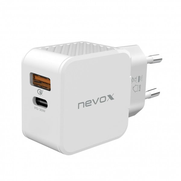 Nevox Netzteil – 30 W, 1× USB-C + 1× USB-A, PD, QC