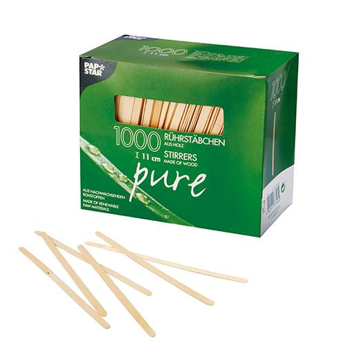 Papstar Rührstäbchen pure, Holz (Birke), 11 cm – kompostierbar – 1000 Stk.