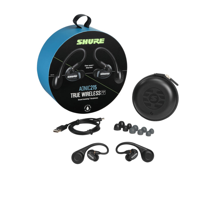 Shure AONIC 215 – True Wireless In-Ear Kopfhörer – Bluetooth 5.0, mit Mikrofon, IPX4 – Schwarz – bis 32 h