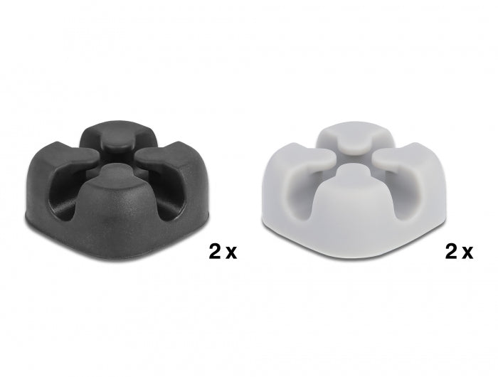 DeLOCK Kabelhalter, selbstklebend, Ø bis 5 mm, 4er-Pack – Schwarz/Grau