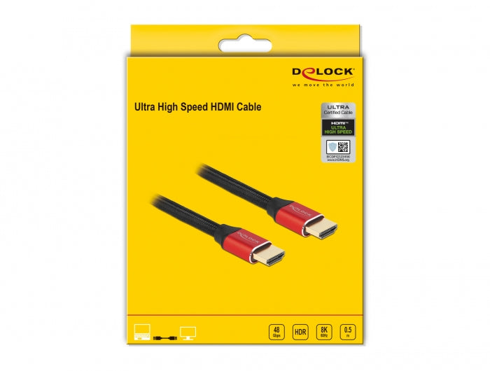 DeLOCK HDMI Kabel HDMI 2.1 8K 60 Hz – 0,5 m – HDR, ARC – Rot