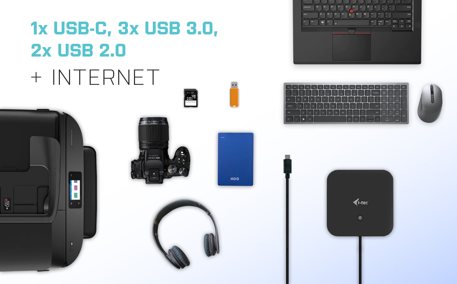 i-tec MST DS Dockingstation – USB-C, DP, HDMI, 5× USB-A, 2× USB-C, 100 W PD, GbE, für Windows/Mac/Linux