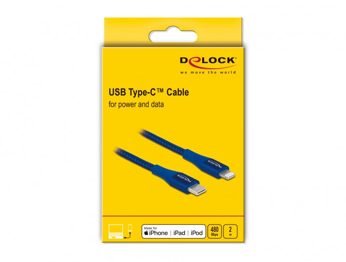 DeLOCK Daten- & Ladekabel – USB-C auf Lightning 2 m, PD 27 W, geflochten, Blau – für iPhone/iPad